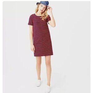 J Crew Women’s Striped T-shirt Dress Medium Short Sleeve Nautical Preppy Red Blu